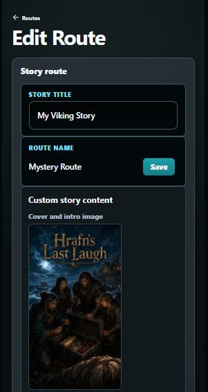 ClueHop custom story route setup screen